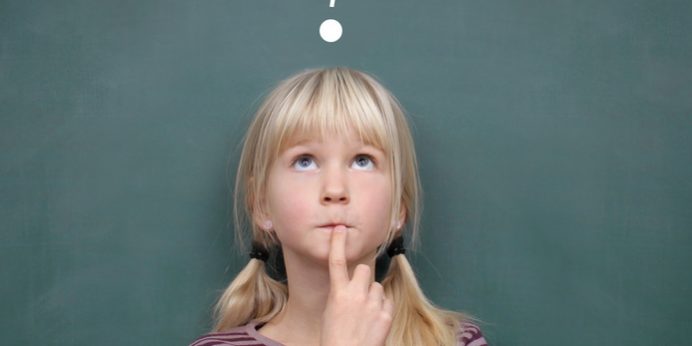 Girl at the Blackboard with Question Mark